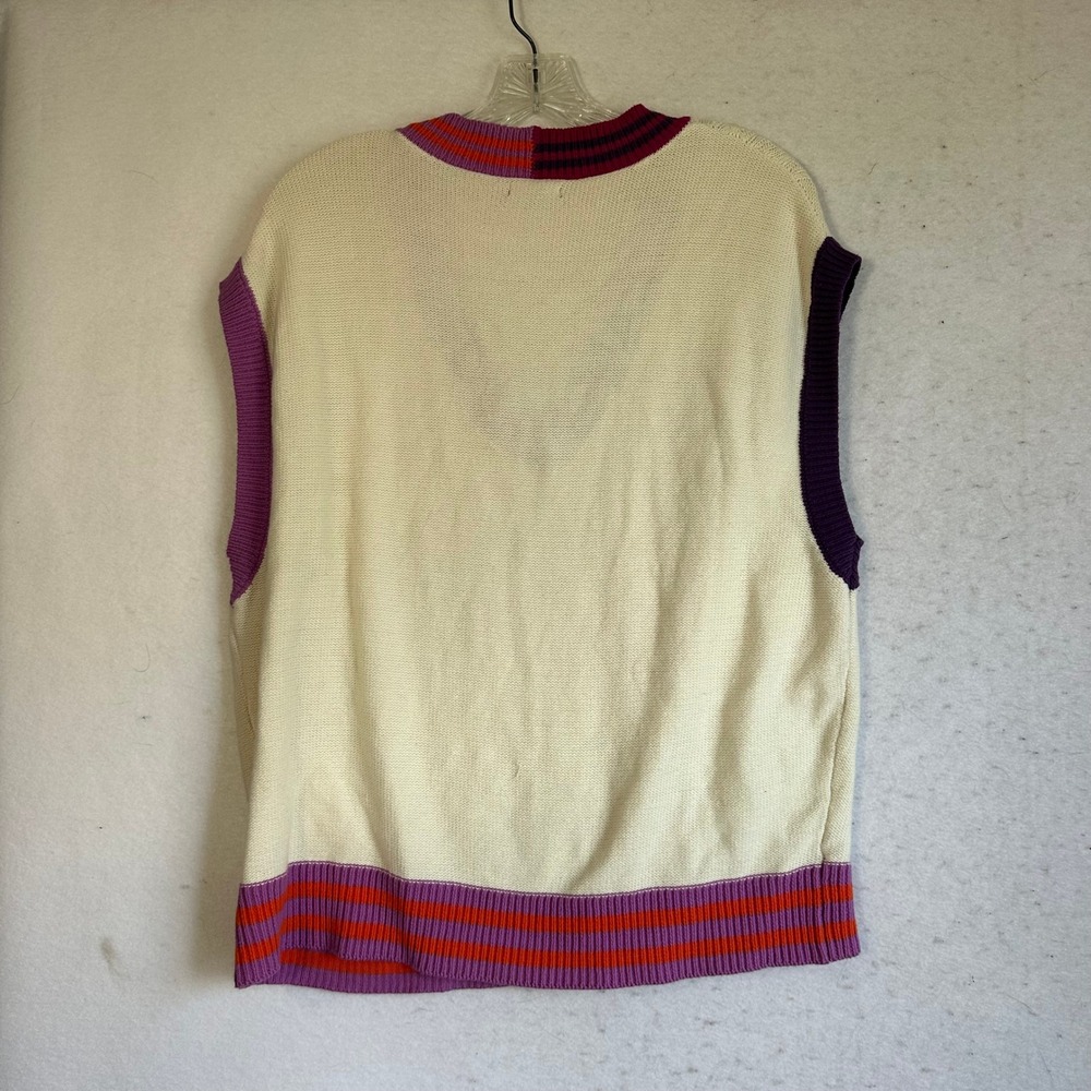 Wild Fable Cream Cable Knit Sweater Vest Colorblock Striped Trim V-Neck Large - Picture 6 of 6